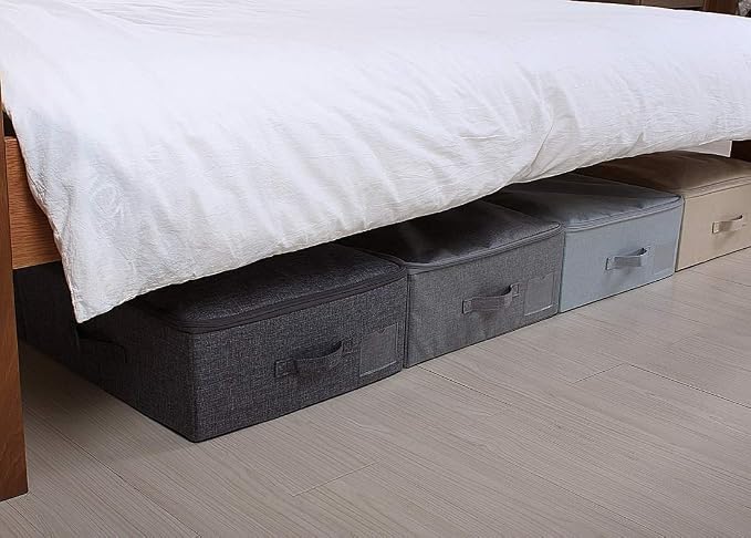2pcs Rigid Underbed Zip Lid Storage Boxes, Clothes, Blankets Organizer Bins | under the bed/ couch/shelves/closet use, clothing shoes organizer, dustproof, 27.5*15.7*7", 3-side zip lid,folding design
