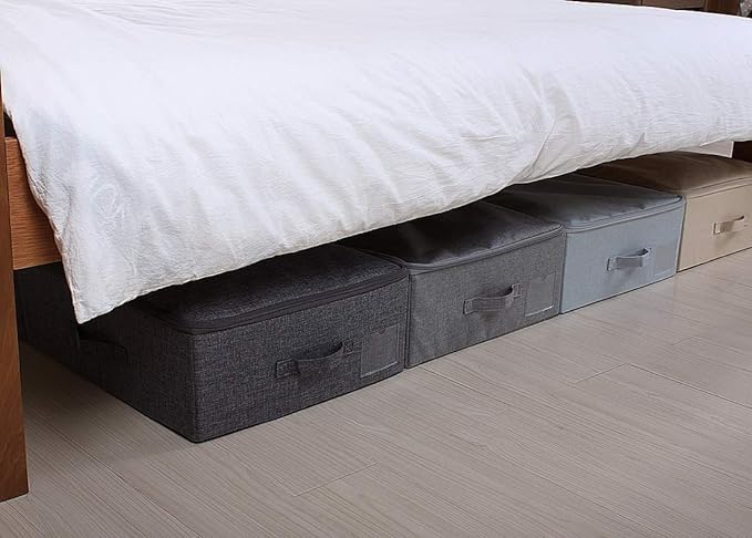 iwill CREATE PRO Folding Washable Rigid Underbed Storage Boxes with Zip Lid for Garment, Clothing, Blankets for Bedroom, College Dormroom, Wardrobe, Shelf Baskets, Pack of 3, Black Gray