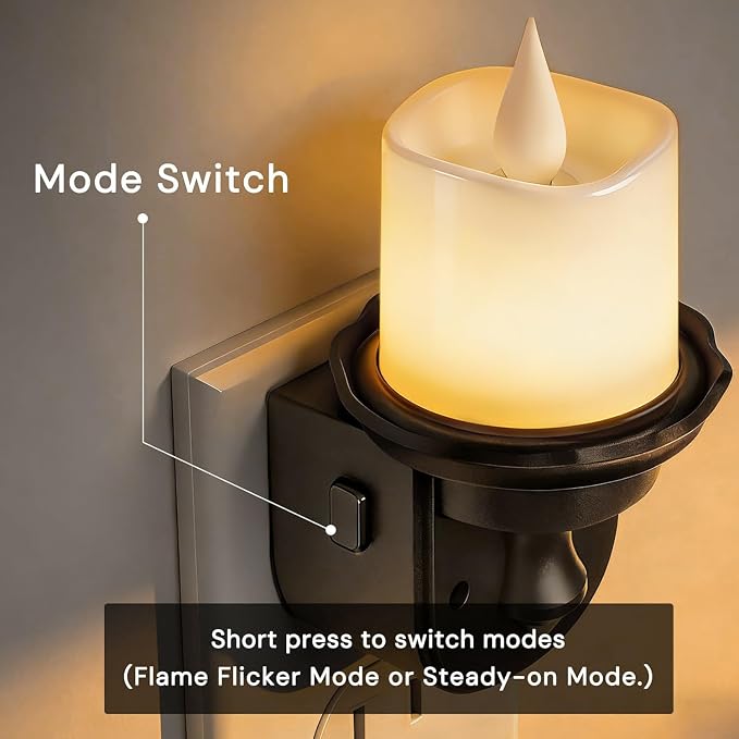 L LOHAS LED Flameless Candle Night Light, Flicker Night Lights Plug into Wall 2 Pack, Soft White Candle Nightlight with Light Sensor, Dimmable LED Flickering Nightlights for Kids Hallway Bathroom