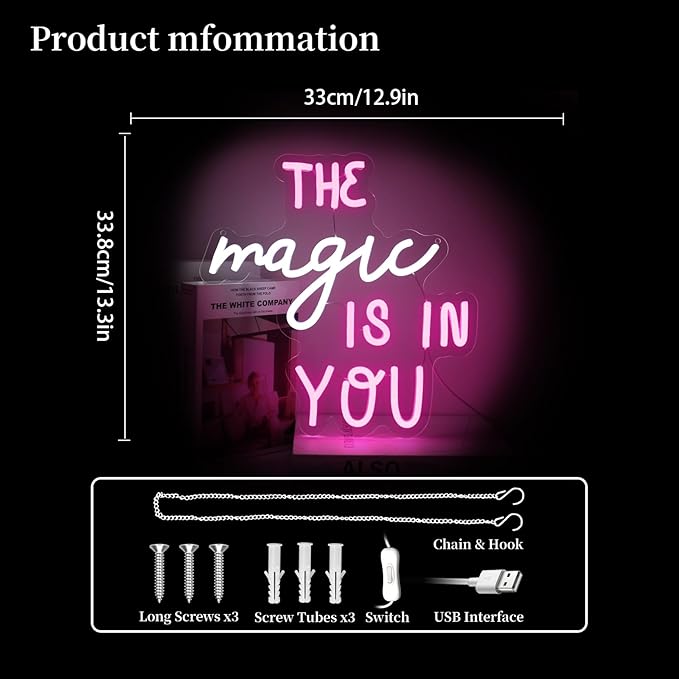 The Magic Is In You Neon Sign Led Neon Lights Neon Signs for Wall Decor Light Up Sign for Birthday Party Club Gift