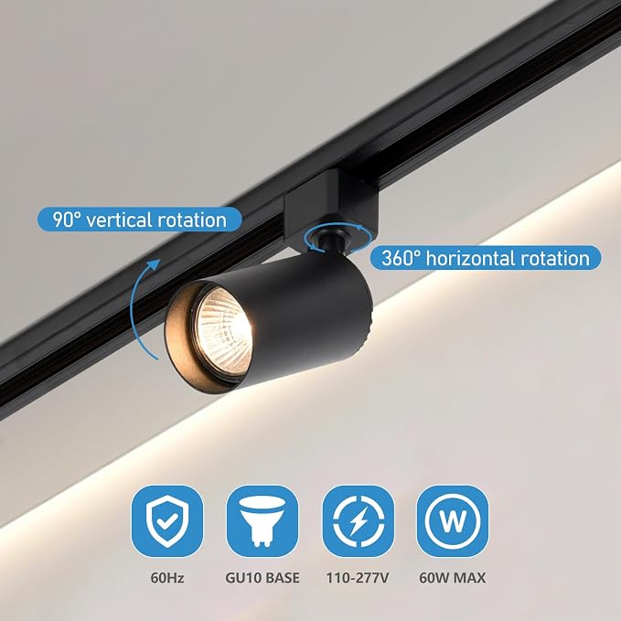 3-Color Dimmable Plug in Track Lighting with Power Cord, 4-Light Black | 13FT Dimmable Plug Cord | 3000K 4000K 6000K Adjustable | 6W GU10 Bulbs Included | LED Ceiling Spot Light Fixtures for Kitchen