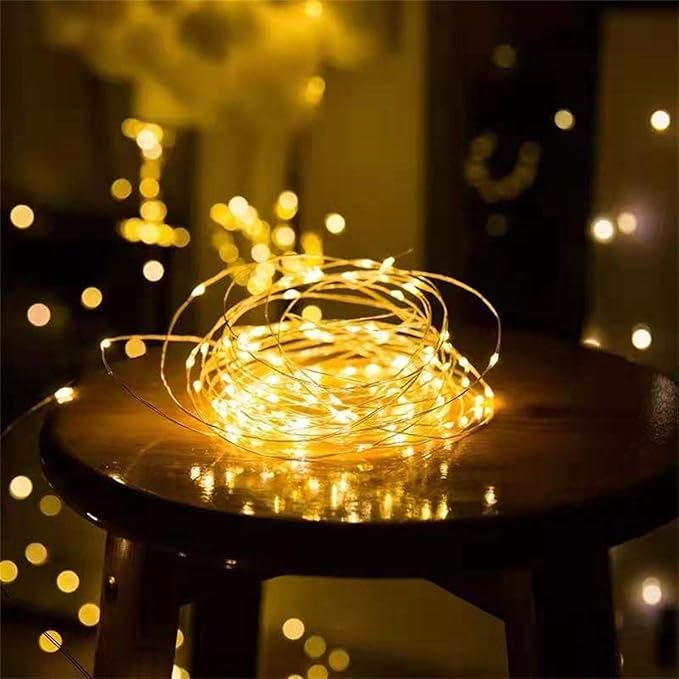 Everfit Lighting 2 Pack Battery Operated Mini Lights,Indoor Led Fairy Lights with Timer 6 Hours on/18 Hours Off for Wedding Party Decorations,50 Count LEDs,18 Feet Silver Wire (Yellow)