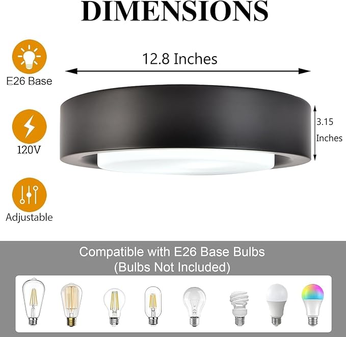 Black Flush Mount Ceiling Light,13 Inch Matte Black Ceiling Lighting Fixture,2-Light Modern Round Metal Lamp with White Frosted Glass Shade for Hallway Bedroom Closet Outdoor