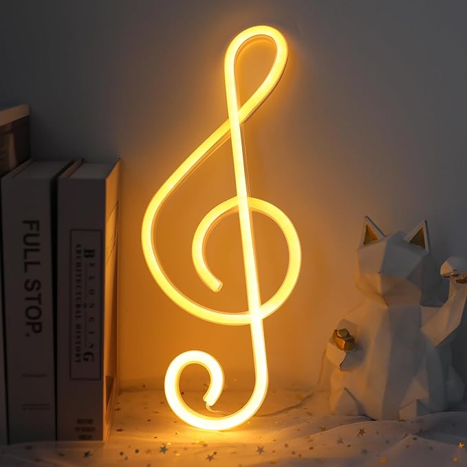 ENUOLI Music Note Neon Signs LED Light Sign for Wall Decor Battery/USB Operated Night Light Bedside Decor for Bedroom Wedding,Party,Kids Room,Bar,Christmas Gift(Warm White)