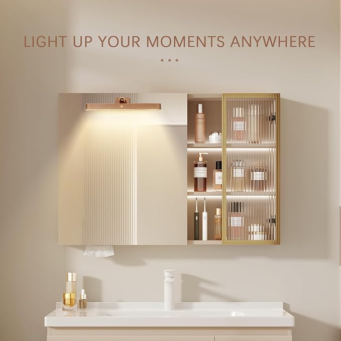 Led 360° Rotatable Magnetic Battery Operated Vanity Wall Lights USB Rechargeable Dimmable Led Night Light for Reading Lights, Makeup Light and Household Lighting (Brown 2PCS)