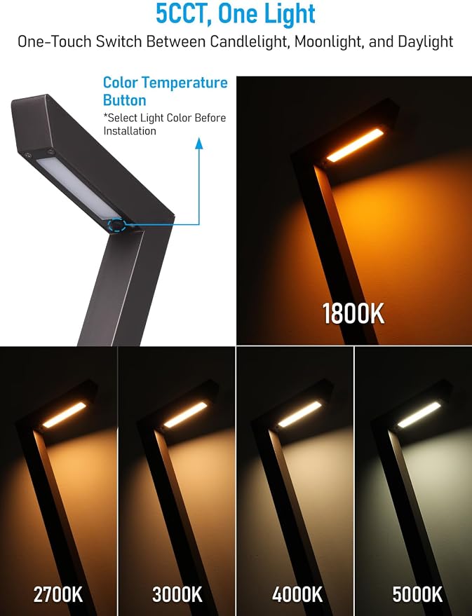 LEONLITE 6-Pack 16 Inch 5CCT Low Voltage Landscape Pathway Lights, ETL | 12-24V AC/DC, 5W Anti-Glare Path Lights, Aluminum, IP65, for Yard Sidewalk, 1800K/2700K/3000K/4000K/5000K, Oil Rubbed Bronze