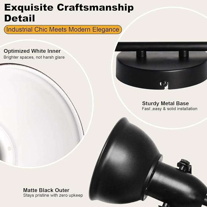 HiBay LED Track Lighting Fixtures, Rotatable 2-Light Spot Light Black | Ceiling Wall Mount, Industrial Track Light Spotlight for Kitchen, Living Room, Hallway, E26 Base (Bulbs Not Included)