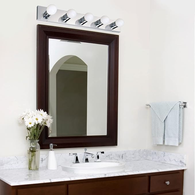 Design House 509653 5-Light Vanity Strip Light Contemporary Dimmable for Bathroom, Bedroom, Makeup Vanity, Polished Chrome | Dimmable, Wall Mount, Contemporary/Modern, Steel, Lighting, 509653