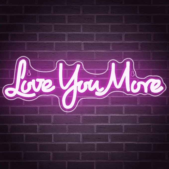 Love You More Neon Signs for Wall Decor, Love Neon Sign for Girls Bedroom Decoration, USB Powered LED Neon Light Sign for Wedding Party Birthday Valentine's Day Gift
