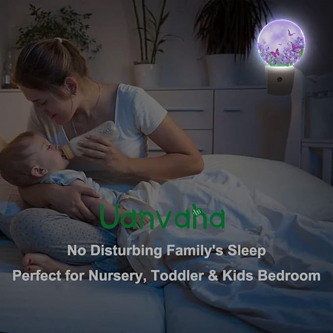 Flower Butterflies Night Light Purple Spring Crocuses Flowers Garden Butterfly LED Dusk to Dawn Plug-in Nightlight Auto Sensor for Bedroom Bathroom Hallway Living Room