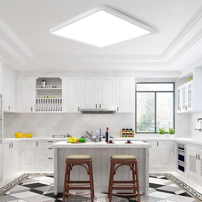 LED Flush Mount Ceiling Light Fixture, 2800K Warm White, 12inch 24W, 3200LM, Slim Flat Panel Lighting Fixture, Square Modern Ceiling Lamp for Bedroom, Kitchen, Living Room, Closet, Stairwell, IP40