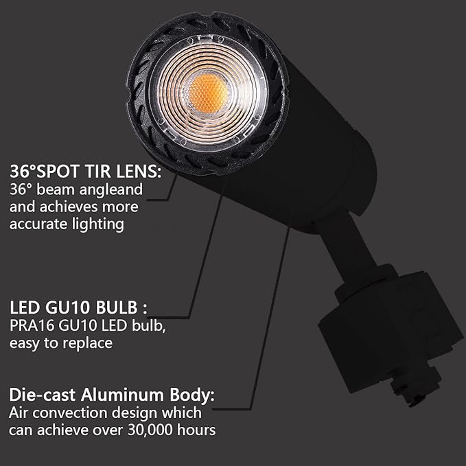10W Track Lighting Heads,Dimmable H Track Light Heads,Warm White 2700K,Halo Track Light GU10 Bulb for Accent Retail Artwork, Kitchen 120V 36° Angle Halo Type(10 Pack) (2700K(Warm White) Black)