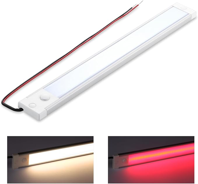acegoo RV Interior LED Light Bar 12V LED Light Strip for Motorhome Camper Trailer Kitchen Countertop Under Cabinet Lighting, Integral Dimmer Switch & Red Night Light (Nature White, 12 inch)