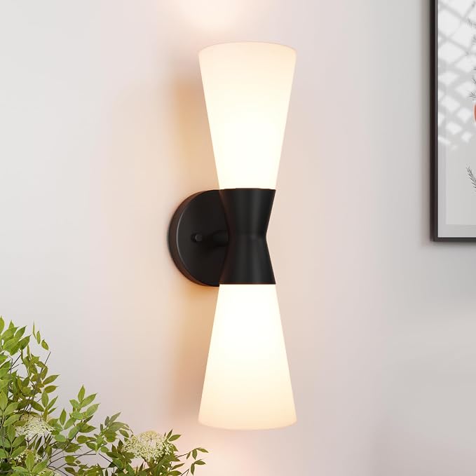 Bathroom Wall Sconce, Modern Indoor Vanity Light Fixtures 17", Up Down Lighting, Wall Mount Lamp for Living Room Bedroom Hallway Stairway Fireplace Mirror E26 Base 1PC White&Black