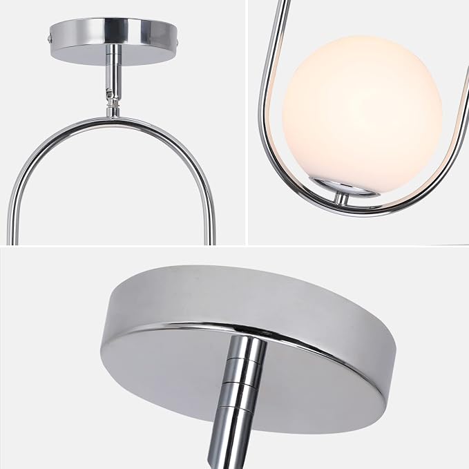 SeeU Pendant Lighting Modern Style Chrome Chandelier,Single Hanging Light Fixture Milky Glass Globe Lampshade Pendant Light Fixture for Kitchen Island,Dinning Room Bedroom