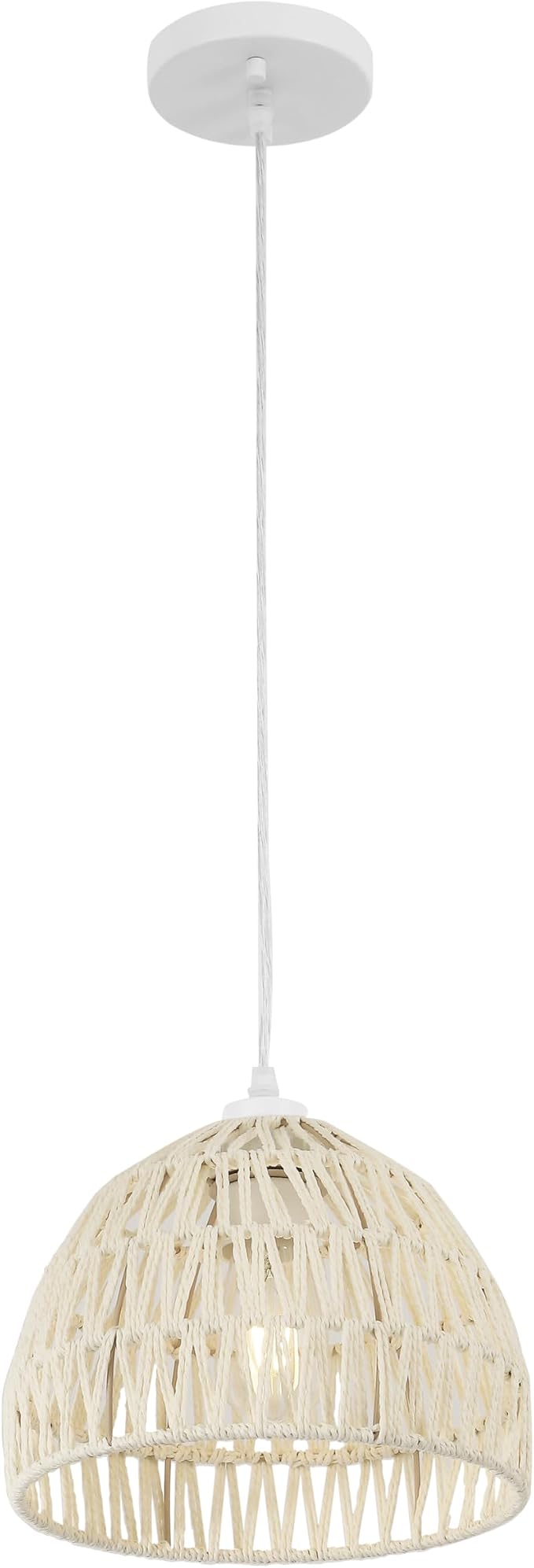 JONATHAN Y Campana 1-Light Pendant Dome Ceiling Lamp, 10.25", Cream | Modern Coastal Farmhouse Decor, Adjustable Height, Woven Rope Metal Frame, LED Bulb Included, UL Listed