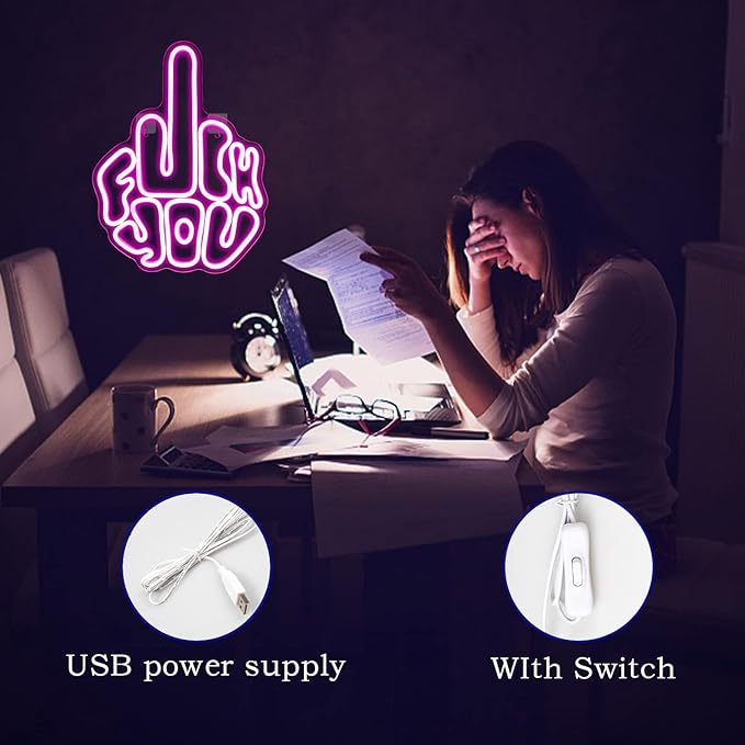 Letters Gesture Neon Signs for Wall Pink LED Neon Lights USB Neon Wall Light Neon Bar Light Up Sign for Bedroom Party Pub Game Zone Decoration