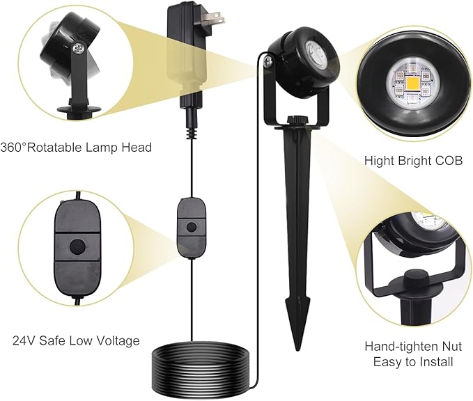 HISTAR Low Voltage Landscape Lighting with Bluetooth App Control & Remote, Outdoor Spot Lights for Fence Tree Pathway Lawn Decor, IP65 Waterproof All-in-One Permanent Outdoor Lights(4pack-RGBW)