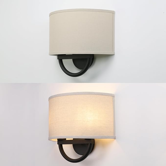 Industrial 2-Lights Wall Sconce Fixtures with Linen Fabric Shade, Double Wall Light Lamps Decor for Hallway Bedroom Living Room Bathroom Stairway