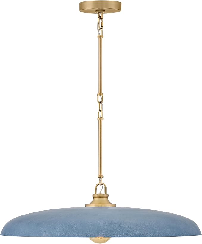 Hinkley Sadie 24" Large Dome Chandelier, Vintage Denim with Lacquered Brass | Two Tone Saucer Pendant, Includes (5) 7" Downrods, Needs a Med. LED Bulb, Adjustable Height, Dining Room, Kitchen