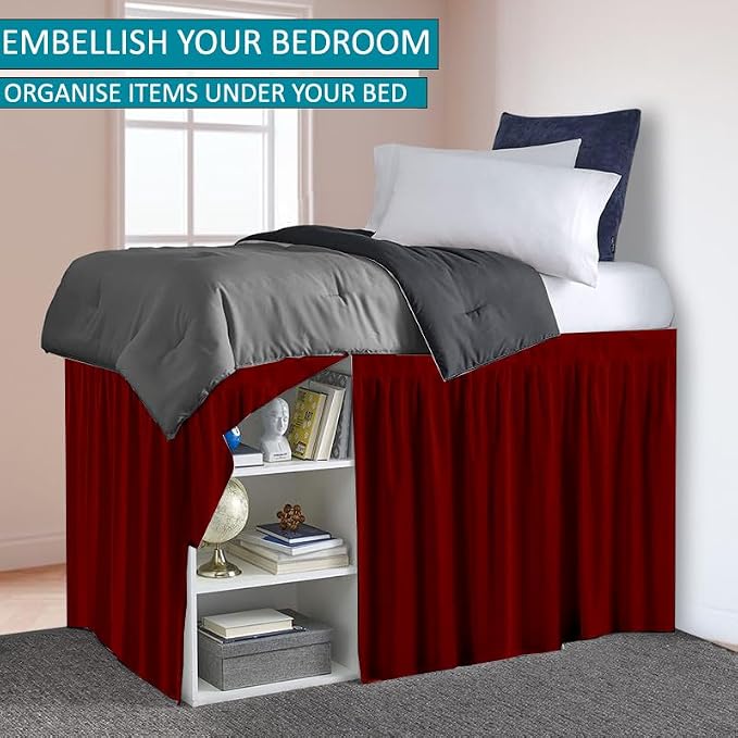 Dorm Room Bed Skirt, Twin XL - 30 inch Drop, Dust Ruffled Bed Skirt for College Dorms, 100% Microfiber Extra Long Bedskirt - Ivory
