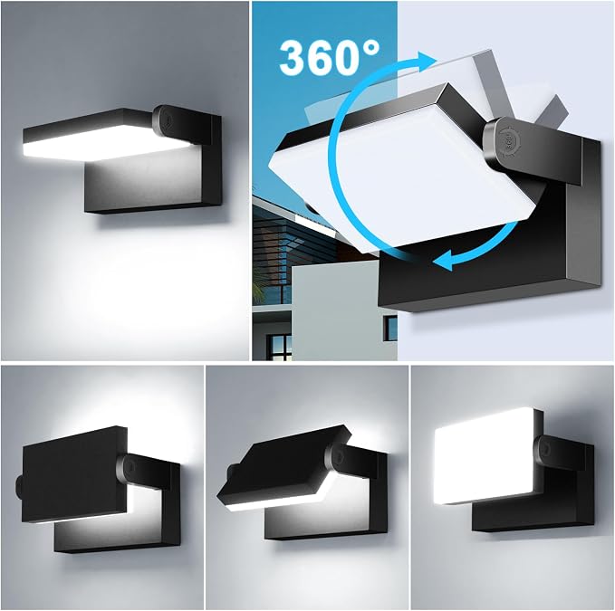 60W Outdoor LED Wall Light 360° Rotatable Panel 5000K IP65 2Pack | 5000LM Black Flood Light, Modern Commercial Security Exterior Lighting Fixture Wall Mount for Garage, Barn, Porch, Yard