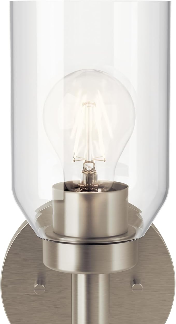 Kichler Madden 1-Light Bathroom Wall Light, Brushed Nickel | Modern wall light with clear glass for bathrooms and hallways (14.75" x 5"), 55183NI