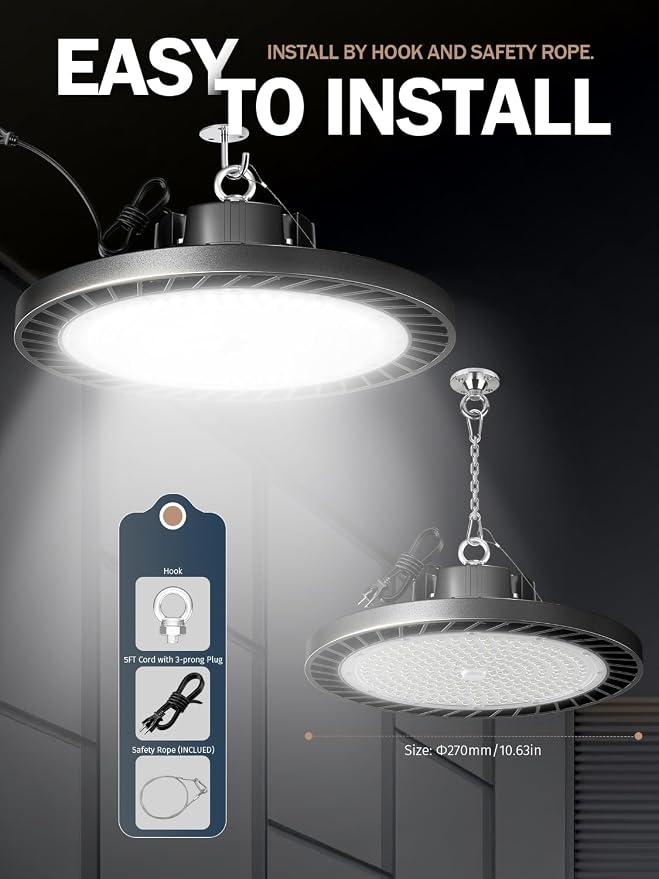 lvsdak LED High Bay Lights 250w (Eqv.1000w Mh/Hps/Hid) 5000K 37500lm 6 Pack | with 5ft Cable High Bay Led Shop Lights Commercial Lighting Fixture for Warehouse Garage light Barn Factory