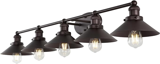 JONATHAN Y 36.25" Oil Rubbed Bronze 4-Light Industrial Farmhouse Metal Vanity Light Wall Sconce, Metal Shade for Bathroom Mirror, Kitchen, Entryway, LED Bulb Included (JYL7904A)
