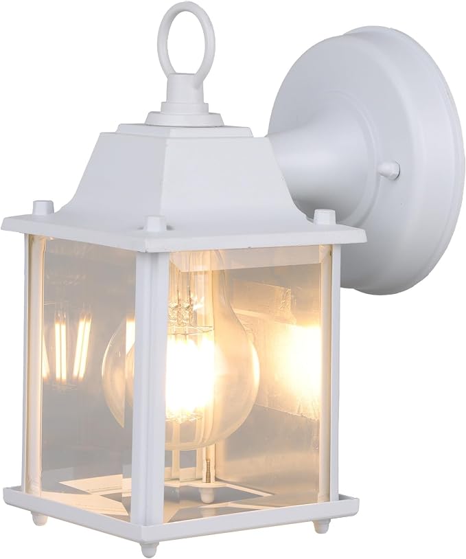 Outdoor Light Fixture, Classic Die-Cast Aluminum & Tempered Glass Porch Light for House, E26 Base (60W Max) Waterproof Wall Lantern for Front Door Garage Garden, ETL Qualified, White, 1 Pack