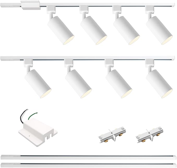 8-Light LED Track Lighting Kit with 6.6FT H Type Track Lighting Rails and Floating Canopy Connector, Modern Kitchen GU10 Track Lighting Fixtures Ceiling Spot Light, White (No Bulbs)