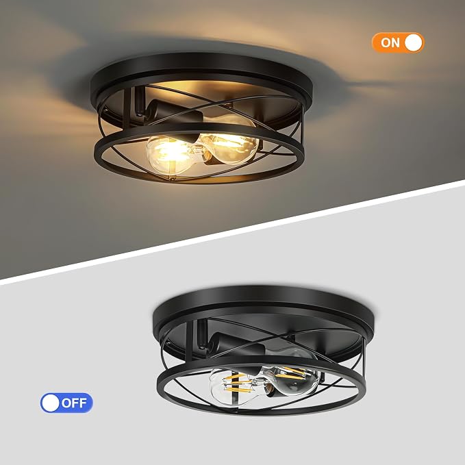 Farmhouse Lights,Black Industrial Flush Mount Ceiling Light, Ceiling Lamp Farmhouse Lighting Fixture for Hallway, Bedroom, Kitchen, Entrance, 2-Light