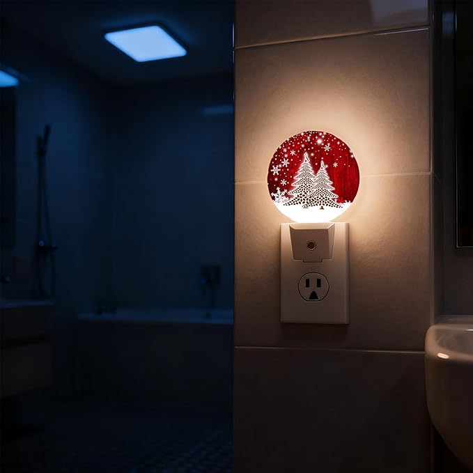 Mugod Red Christmas Plug-in Nightlights Coffee Beans Christmas Trees Snowflakes Night Light Plug into Wall with Dusk-to-Dawn Sensor LED Lighting 0.5W Sleep-Friendly