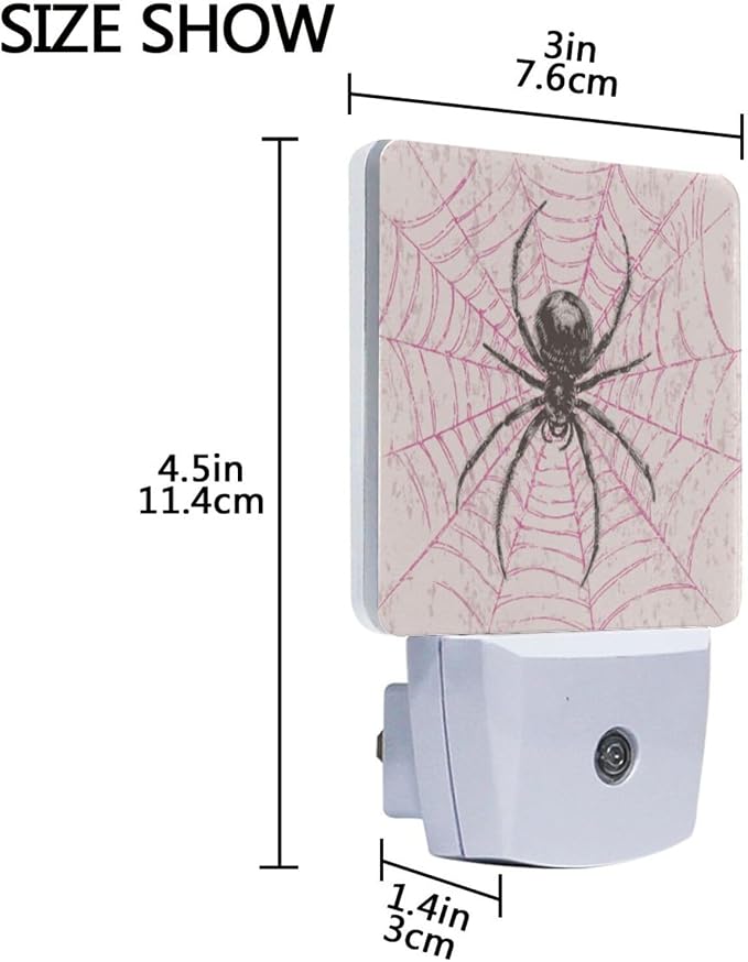 Black Spider on Pink Web Night Light Dusk to Dawn Sensor LED Night Dimmable Nightlight Lights Plug into Wall for Living Room