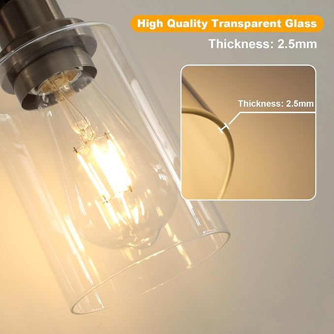 Modern Bathroom Light Fixtures, 4 Light Vanity Lights Over Mirror, Black and Brushed Nickel Wall Lamp with Clear Glass for Living Room Cabinet Bedroom Porch
