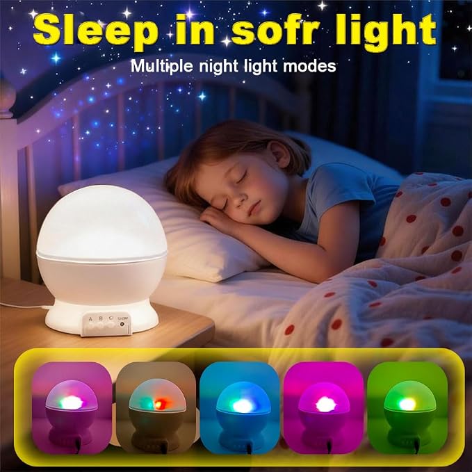 Night Light Projector,USB or Battery Operated lamp Portable Light,Color Changing Lights for Bedroom Kids Night Light,Room Decorations Rotating Star and Moon Ceiling Projector.（White）