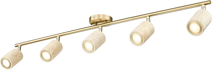 FEMILA Natural Stone Track Lighting Fixtures Ceiling, 3000K Bulbs Included, 43.7" Brushed Gold LED Track Light for Living Room, Kitchen, Dining Room, Bedroom, Rotatable Light Heads, 4FS107TL-5 BG-NS