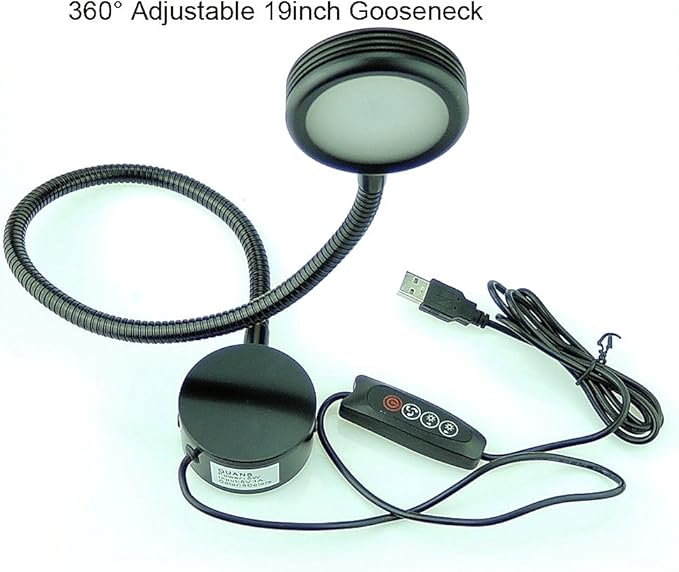 QUANS 3 Color Changeable 10 Level Dimmable Flexible Gooseneck Wall Mount Mounted Bedside Reading LED Light Lamp with USB Port Black