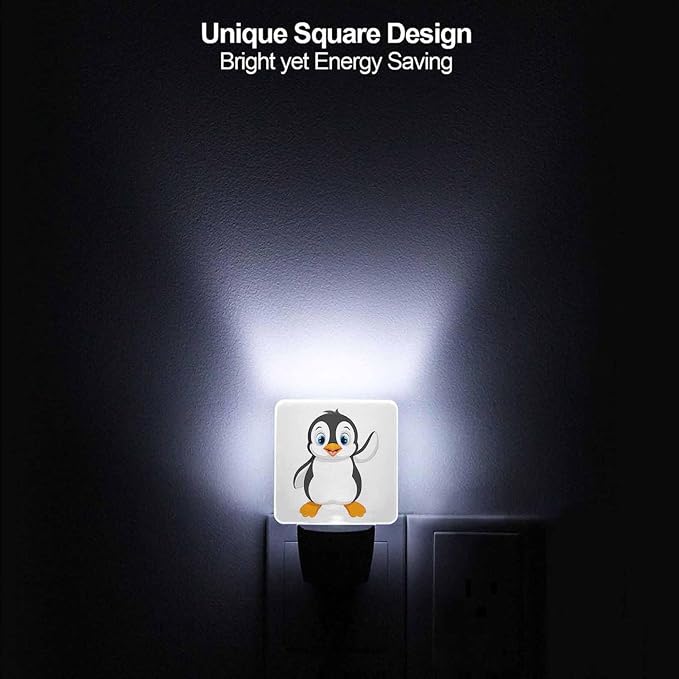 LED Night Light,Cute Cartoon Penguin LED Night Light Plug into Wall with Dusk to Dawn Light Sensor White Energy Efficient Nightlight for Bedroom Bathroom Hallway Living Room Kitchen