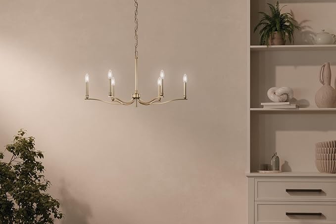 Kichler Malene 6-Light Chandelier, Updated Traditional Light in Champagne Bronze, Sloped Ceiling Compatible, for Foyer, Dining Room, Living Room or Bedroom (17.75" x 32"), 52695CPZ