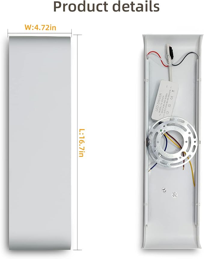 KICAAO 15.7in White Modern Wall Sconce 2-Pack,20W Indoor Vanity Light Up and Down LED Vanity Light for Bathroom Wall Lighting Fixtures Not Dimmable Not Plug (Warm Light 3000K-1PCS)