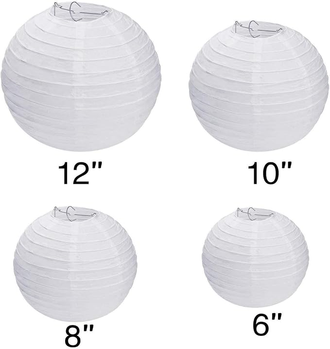LIHAO 10 Pack White Paper Lanterns, 6/8/10/12 Inch, Wedding Party Decor | Chinese Lanterns, Round Paper Lamp Decoration, Hanging Decor, Birthday New Year, Outdoor Indoor Use