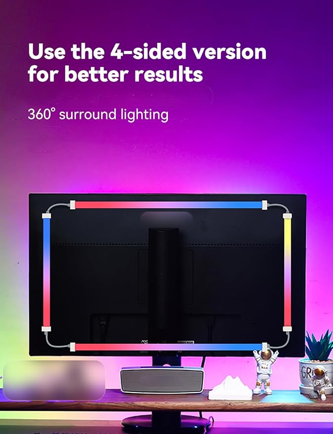 Monitor LED Backlights for PC & Mac, LED Strip Lights That Sync with Screen Color or Music, Computer Light Bar Behind Monitor, LEDs for Desk Gaming, USB Interface, Software Control (34 in)