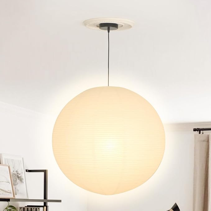 White Round Paper Lantern Lampshade, 22"x22'' Large Paper Lanterns Pendant Light Shade, Chinese Foldable Design for Living Room, Bedroom, Ceiling Lampshade Party Decor