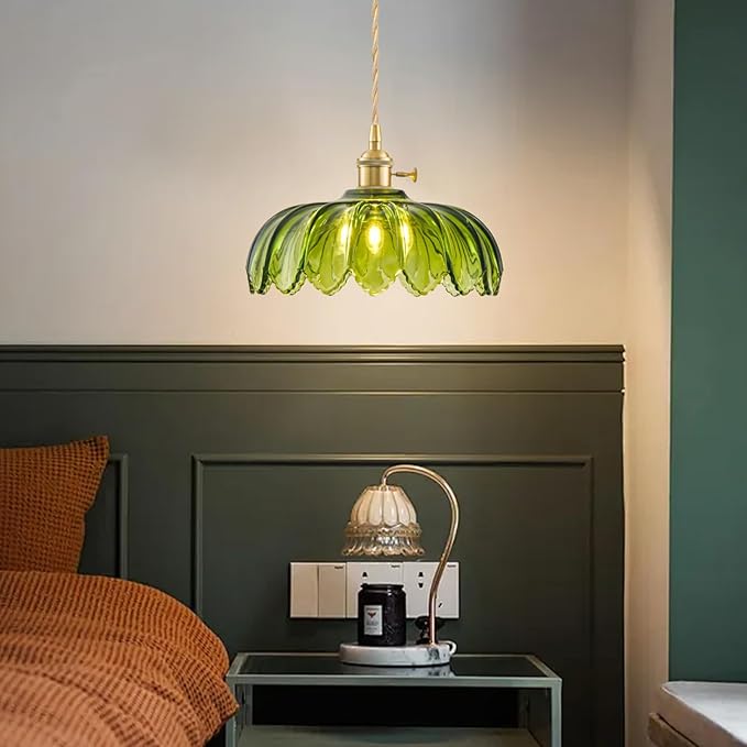 2 Pack Glass Pendant Lights Kitchen Island, Vintage Brass Pendant Light Fixtures, Adjustable Green Kitchen Pendant Lighting Over Island for Bedroom Living Room Hallway Dining Room