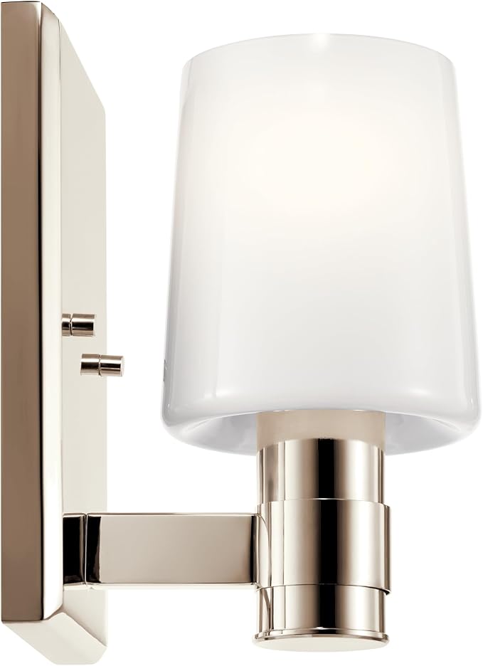 Kichler Adani 1-Light Wall Sconce, Modern Light with Opal Glass in Polished Nickel, for Bathroom, Powder Room, Kitchen, Bedroom, or Hallway (8.5" x 5"), 55174PN
