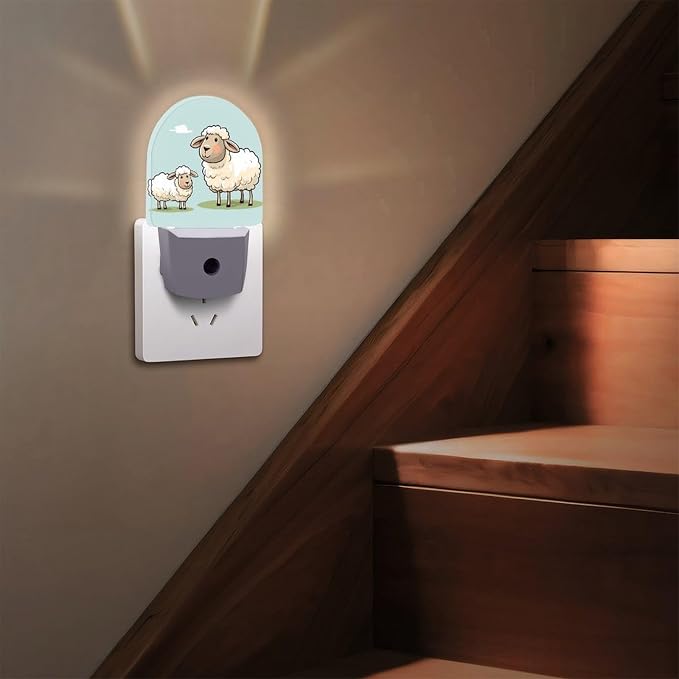 Sheep And Lamb Cartoon LED Plug in Night Light 0.5w Night Lights Plug Into Wall with Auto Dusk to Dawn Sensor Portable Bathroom Nightlights Small Dimmable Lamp Energy Efficient Bedside Light (Fan)