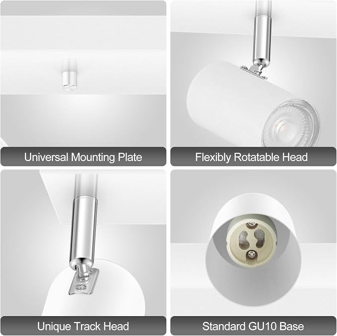 LED Track Lighting Ceiling Fixtures, White 4-Light Plug in Track Lights for Kitchen, 23" Ceiling Spotlight, 15 FT Cord,Flexibly Rotatable Wall Mount Light Head for Bedroom Hallway