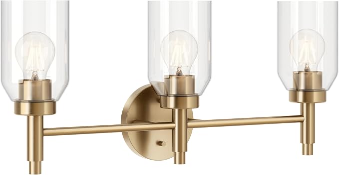 Kichler Madden 3-Light Bathroom Vanity Light, Champagne Bronze | Modern vanity light with clear glass for single bathroom mirrors (24" x 10.5"), 55185CPZ