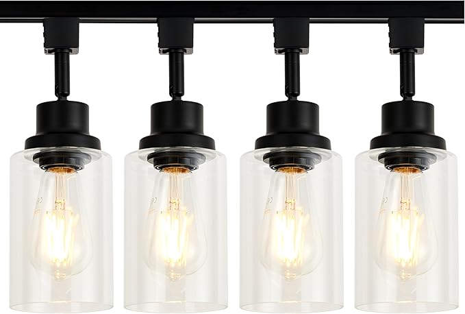 4 Pack H Track Lighting Heads E26 Track Light Heads Modern Pendant Track Lighting Fixtures Ceiling with Clear Glass Shades for Kitchen, H Track Lighting Rail System Compatible (No Bulbs)